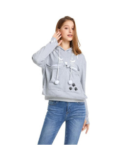 ALYc Unisex Hoodies Pet Holder cat Dog Kangaroo Pouch carries Pullover with cat Printing Sweatshirt (Light grey, XL)