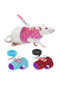 CheeseandU Small Pet Outdoor Walking Harness Vest and Leash Set with Cute Bowknot Decor Chest Strap Harness for Rat Ferret, Squirrel Hamster Clothes Accessory, Pink Star