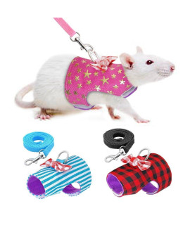 CheeseandU Small Pet Outdoor Walking Harness Vest and Leash Set with Cute Bowknot Decor Chest Strap Harness for Rat Ferret, Squirrel Hamster Clothes Accessory, Pink Star