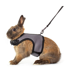 Niteangel Adjustable Soft Harness with Elastic Leash for Rabbits (S, Grey)