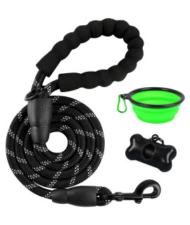 BARKBAY Dog Rope Leash Heavy Duty Dog Leash for Large Dog with Comfortable Padded Handle and Highly Reflective Threads 5 FT for Small Medium Large Dogs(Black)
