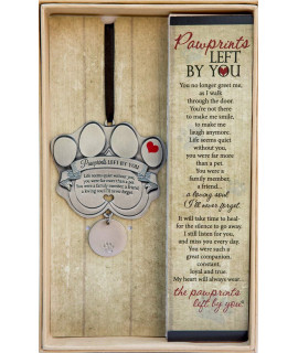 Pet Memorial Ornament - 3 Metal Casted Paw Print Design Ornament with Engravable Drop Pendant - Beautiful Remembrance Gift for a Grieving Pet Owner - Includes Pawprints Left by You Poem Card