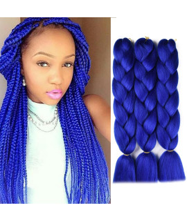 Sucoo Jumbo Braiding Hair Extension Synthetic Kanekalon High Temperature Fiber crochet Twist Braids Hair With Small Free gifts 24inch 3pcslotAARoyal Blue)