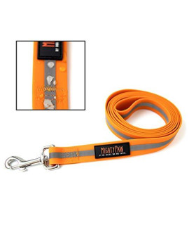 Mighty Paw Waterproof Dog Leash - Smell-Proof Pet Lead Against Dog Foot Smell - Ideal Nylon Reflective Dog Leash for Swimming - Camping - Hiking - Reflective Safety Stripe - 6 Foot Leash - Orange