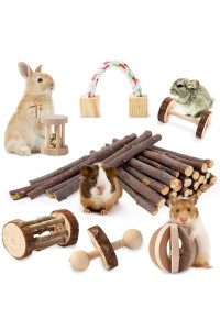 JanYoo 7Pcs Rabbit Chew Toys for Teeth Guinea Pig Toy Accessories Cage Wooden Natural Bunnies Sticks Set