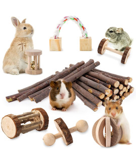 JanYoo 7Pcs Rabbit Chew Toys for Teeth Guinea Pig Toy Accessories Cage Wooden Natural Bunnies Sticks Set
