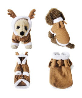 Mogoko Dog Cat Christmas Reindeer Costume, Funny Pet Elk Cosplay Dress, Puppy Fleece Outfits Warm Hoodie Xmas Apparel Clothes (L Size)