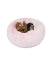 Friends Forever Donut Dog Bed Faux Fur Fluffy Calming Sofa For Small Dogs, Soft & Plush Anti Anxiety Pet Couch For Dogs, Machine Washable Coco Pet Bed with Non-Slip Bottom, 23x23x6 Pink