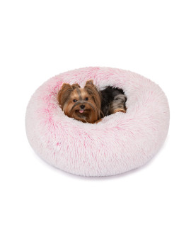 Friends Forever Donut Dog Bed Faux Fur Fluffy Calming Sofa For Small Dogs, Soft & Plush Anti Anxiety Pet Couch For Dogs, Machine Washable Coco Pet Bed with Non-Slip Bottom, 23x23x6 Pink