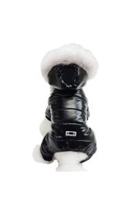 Waterproof Pet Clothes for Dog Winter Warm Dog Jacket Coat Dog Hooded Jumpsuit Snowsuit (L, Black)