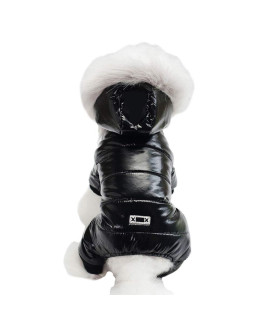 MUYAOPET Waterproof Pet Clothes for Dog Winter Warm Dog Jacket Coat Dog Hooded Jumpsuit Snowsuit (M, Black)