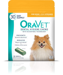ORAVET Dental Chews for Dogs, Oral Care and Hygiene Chews (Extra Small Dogs, 3.5-9 lbs.) Yellow Pouch, 30 Count
