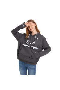 Unisex Big Pouch Hoodie Long Sleeve Pet Dog Holder carrier Sweatshirt (Dark grey-cat Printing, L)