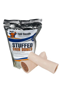 123 Treats Peanut Butter Filled Bones for Dogs (2 Count) Long Lasting PB Dog Chews - Stuffed Shin Bones, 5 to 6?Individually Shrink Wrapped