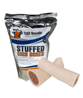 123 Treats Peanut Butter Filled Bones for Dogs (2 Count) Long Lasting PB Dog Chews - Stuffed Shin Bones, 5 to 6?Individually Shrink Wrapped