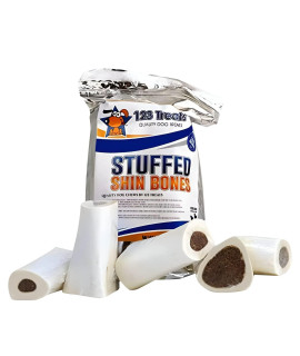 123 Treats, Peanut Butter Filled Bones for Dogs, Healthy PB Dog Snacks for Chewing, Stuffed Shin Bones, Long Lasting Chews for Dogs, 3 to 4?Cow Bones, 10 Count, Individually Shrink Wrapped