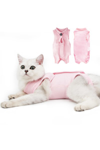 Cat Recovery Suit for Male and Female Surgical Post Surgery Soft Cone Onesie Shirt Clothes Neuter Licking Protective Diapers Outfit Cover Kitten Spay Collar(M, Pink)