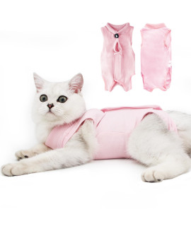 Cat Recovery Suit for Male and Female Surgical Post Surgery Soft Cone Onesie Shirt Clothes Neuter Licking Protective Diapers Outfit Cover Kitten Spay Collar(M, Pink)