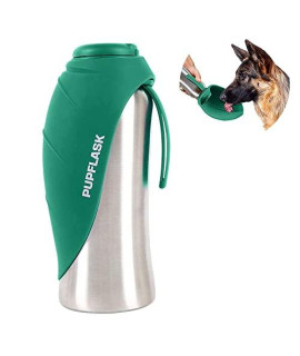 PupFlask Large Dog Water Bottle 27 or 40 OZ Stainless Steel convenient Water Dispenser Puppy Travel Water Bowl Portable Pet Leak Proof Bottle Perfect Size For All Dog Breeds