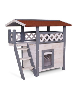 dibea Lodge Cat House (Wood, 77 x 50 x 73 cm) with Terrace and Stairs