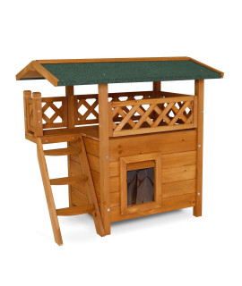 Dibea Lodge Cat House (Wood, 77 x 50 x 73 cm) with Terrace and Stairs