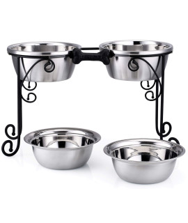 BestVida 12 Elevated Dog Bowls, Raised Dog Bowl Stand, Double Bowl Stand, Pet Feeder Comes with Four Stainless Steel Bowls