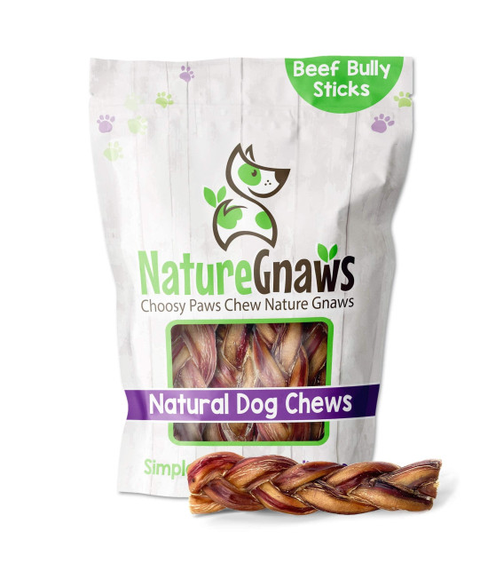 Nature Gnaws Braided Bully Sticks for Dogs - Premium Natural Beef Dental Bones - Long Lasting Dog Chew Treats for Aggressive Chewers - Rawhide Free 3 Count (Pack of 1)