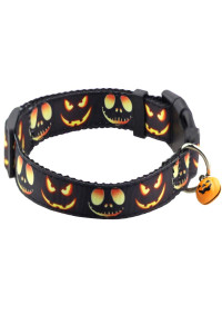 Bolbove Pet Adjustable Halloween Collar with Bell for Medium to Large Dogs (Large, Black Pumpkin Lamp)