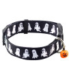 Bolbove Pet Adjustable Halloween Collar with Bell for Small Sized Dogs (Small, Black Ghost)