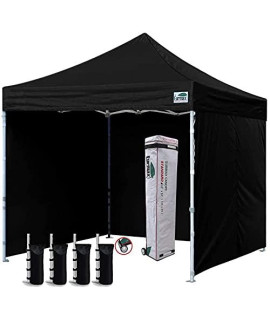 Eurmax USA 10x10 Ez Pop-up canopy Tent commercial Instant canopies with 4 Removable Zipper End Side Walls and Roller Bag, Bonus 4 SandBags(Black)