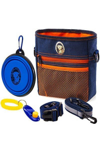 PERRAMA Dog Treat Bag, Training Pouch for Small and Large Dogs with Clicker and Collapsible Food Bowl BPA Free - Pet Treats Tote Bag with Waist and Shoulder Reflective Straps and Belt Clip (Blue)