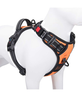 PHOEPET No Pull Dog Harnesses for Small Dogs Reflective Adjustable Front Clip Vest with Handle 2 Metal Rings 3 Buckles [Easy to Put on & Take Off] (XS, Orange)