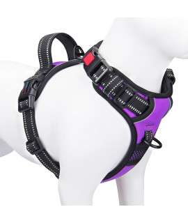 PHOEPET Reflective Dog Harness Large Breed Adjustable No Pull Vest with with Handle 2 Metal Rings 3 Buckles [Easy to Put on & Take Off](XL, Purple)