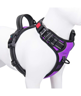 PHOEPET No Pull Dog Harnesses for Small Dogs Reflective Adjustable Front Clip Vest with Handle 2 Metal Rings 3 Buckles [Easy to Put on & Take Off](XS, Purple)
