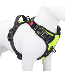PHOEPET Reflective Dog Harness Large Breed Adjustable No Pull Vest with with Handle 2 Metal Rings 3 Buckles [Easy to Put on & Take Off](XL, Green)