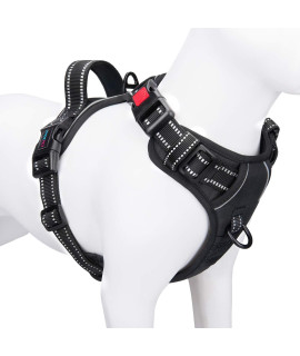 PHOEPET No Pull Dog Harnesses for Small Dogs Reflective Adjustable Front Clip Vest with Handle 2 Metal Rings 3 Buckles [Easy to Put on & Take Off](XS, Black)