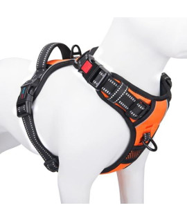 PHOEPET Reflective Dog Harness Large Breed Adjustable No Pull Vest with with Handle 2 Metal Rings 3 Buckles [Easy to Put on & Take Off](XL, Orange)