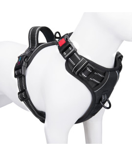 PHOEPET No Pull Dog Harnesses for Small Dogs Reflective Adjustable Front Clip Vest with Handle 2 Metal Rings 3 Buckles [Easy to Put on & Take Off] (S, Black)