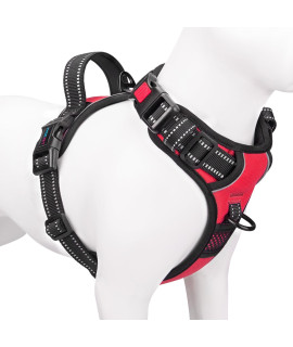 PHOEPET No Pull Dog Harnesses for Small Dogs Reflective Adjustable Front Clip Vest with Handle 2 Metal Rings 3 Buckles [Easy to Put on & Take Off](S, Red)