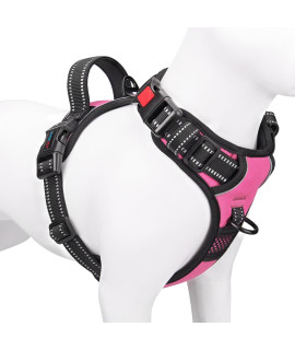 PHOEPET Reflective Dog Harness Large Breed Adjustable No Pull Vest with with Handle 2 Metal Rings 3 Buckles [Easy to Put on & Take Off](L, Pink)