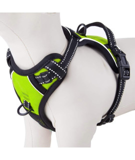 PHOEPET Reflective Dog Harness No Pull Large Breed Vest with 2 Metal Leash Attachment Hooks(L, Green)