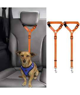 BWOGUE 2 Packs Dog Cat Safety Seat Belt Strap Car Headrest Restraint Adjustable Nylon Fabric Dog Restraints Vehicle Seatbelts Harness Orange