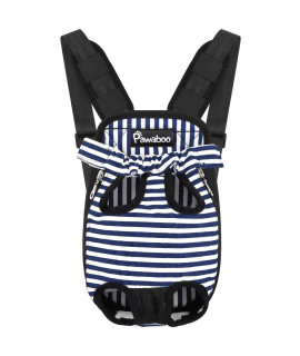 Pawaboo Pet Carrier Backpack, Adjustable Pet Front Cat Dog Carrier Backpack Travel Bag, Legs Out, Easy-Fit for Traveling Hiking Camping for Small Medium Dogs Cats Puppies, Small, Blue & White Stripes