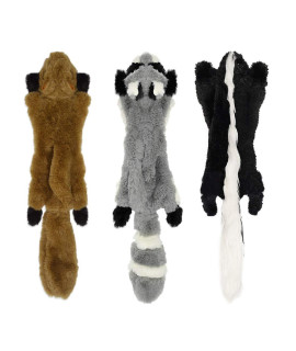 UOLIWO Dog Squeaky Toys No Stuffing, Durable Stuffingless Dog Chew Toy Set with Squirrel Raccoon Skunk Squeaky Plush Dog Toys for Small Medium and Large Dog Pets 3 Packs