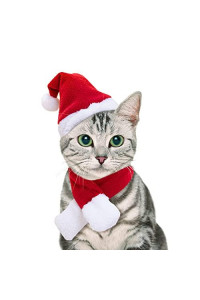 NAMSAN Cat Santa Hat Scarf Small Dog Christmas Costume Xmas Outfit Santa Claus Hat with Red Muffler for Kitten, Doggy, Rabbit, Statue, Toys Decoration
