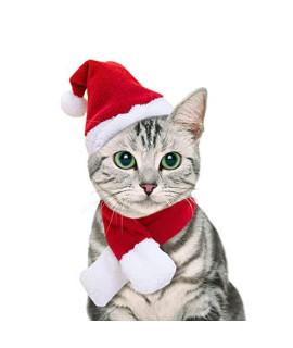 NAMSAN Cat Santa Hat Scarf Small Dog Christmas Costume Xmas Outfit Santa Claus Hat with Red Muffler for Kitten, Doggy, Rabbit, Statue, Toys Decoration