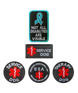 Antrix 5 Pieces Service Dog Patches for Dog Vest, EMT EMS Medic Medical Dog Patch Not All Disabilities are Visible Patch ESA Emotional Support Animal Emblem Badge Patch for Dogs and Pets Harness