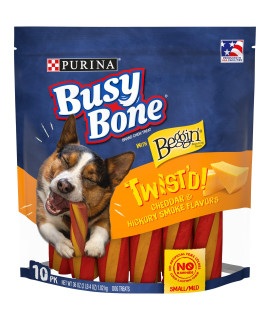 Purina Busy With Beggin' Made in USA Facilities Small/Medium Breed Dog Chew, Twist'd Cheddar & Hickory Smoke Flavors - 10 ct. Pouch