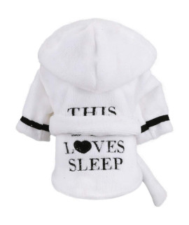 Stock Show Pet Pajama with Hood Thickened Luxury Soft Cotton Hooded Bathrobe Quick Drying and Super Absorbent Dog Bath Towel Soft Pet Nightwear for Puppy Small Dogs Cats, White, M