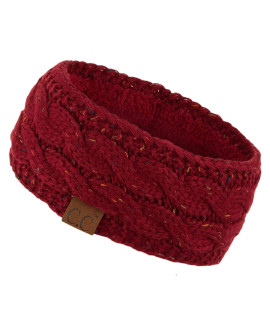 cc Winter Fuzzy Fleece Lined Thick Knitted Headband Headwrap Earwarmer (HW-33) (Burgundy-confetti)